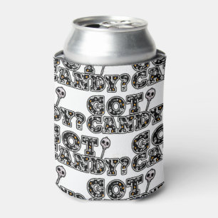 Got Candy? Black & White Skulls Sucker Halloween Can Cooler
