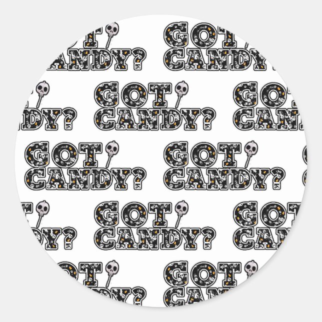 Got Candy? Black & White Skulls Sucker Halloween Classic Round Sticker (Front)