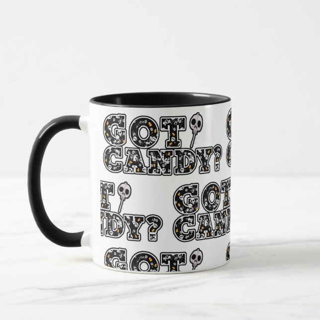 Got Candy? Black & White Skulls Sucker Halloween Mug (Left)