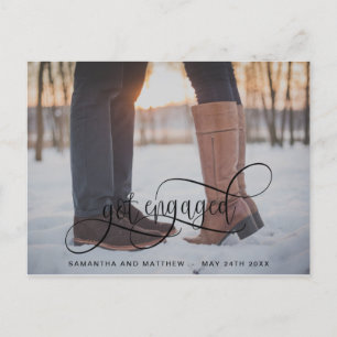 Got Engaged Calligraphy in Black, Photo Engagement Announcement Postcard