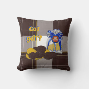 Got-Gelt-Chocolate-Coin-Grouping-Plaid-3- Throw Pillow