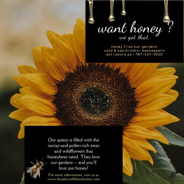 Got Honey? Gold Drips Realistic Bee Black Apiary   Business Card (Creator Uploaded)