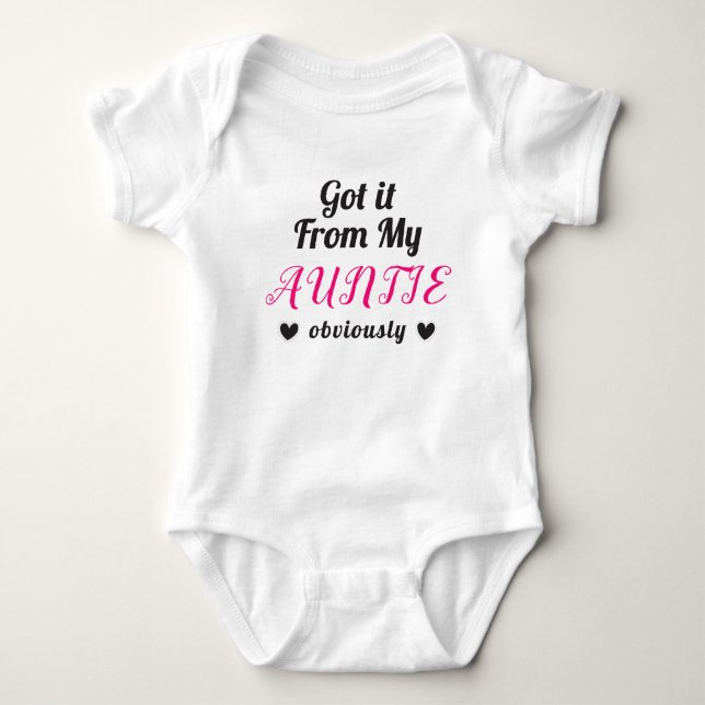 Got It From My Auntie Obviously Hearts Pink Black Baby Bodysuit (Front)