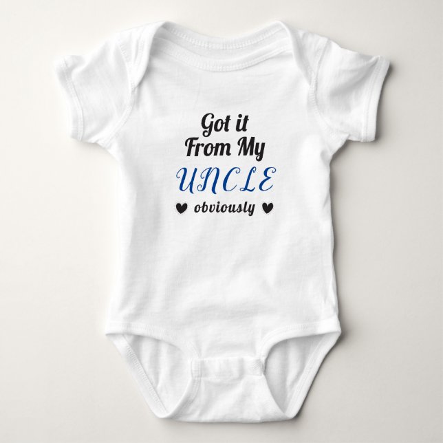 Got It From My Uncle Obviously Hearts Blue Black Baby Bodysuit (Front)