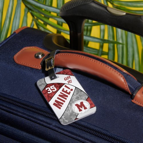 MINE! girls maroon gray volleyball gifts Luggage Tag