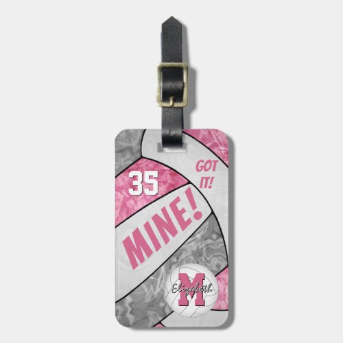 Got it girls pink gray white volleyball luggage tag