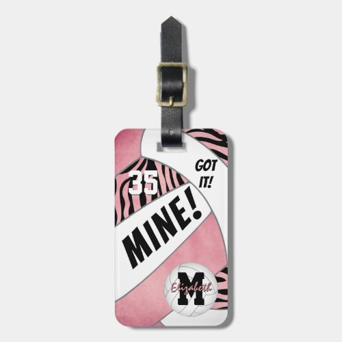 Got it girls pink w zebra stripes volleyball luggage tag