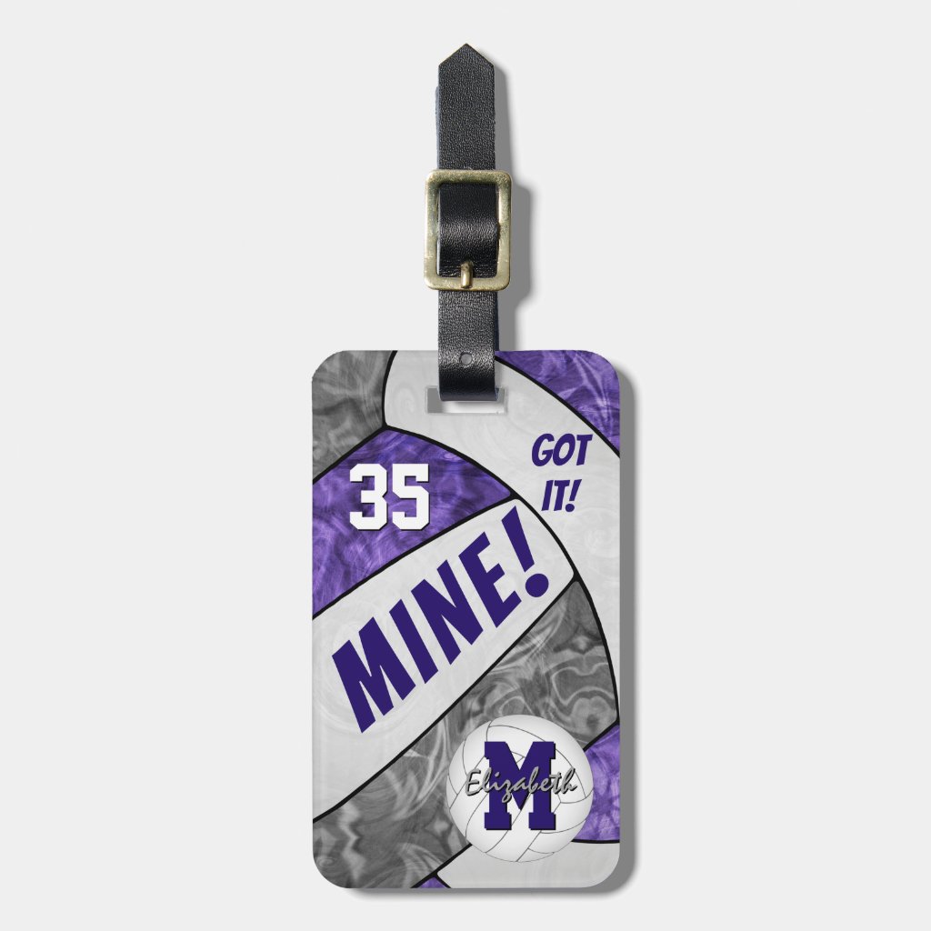 Got it! girls purple gray volleyball team colors luggage tag