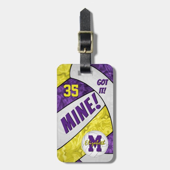 Got it! girls purple yellow volleyball team colors luggage tag
