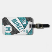 Got it! girls teal black volleyball team colors luggage tag (Front Horizontal)