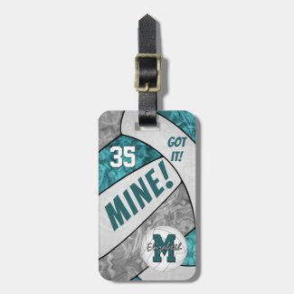 Got it! Girl's teal gray & white volleyball bag tag