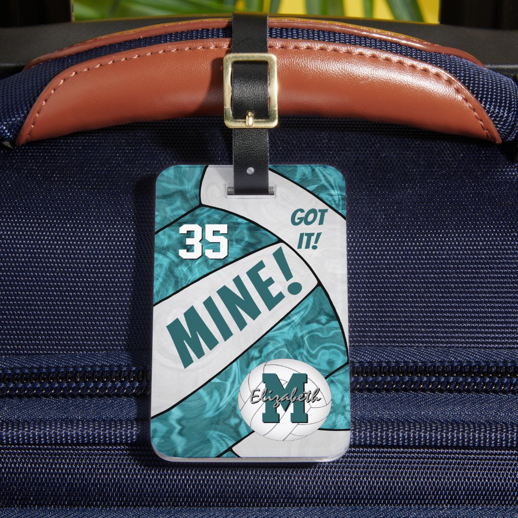 Got it! girls teal white volleyball team colors luggage tag