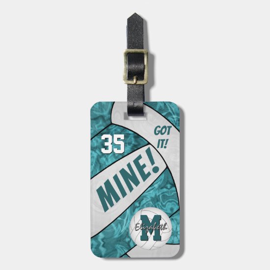 Got it! girls teal white volleyball team colors luggage tag