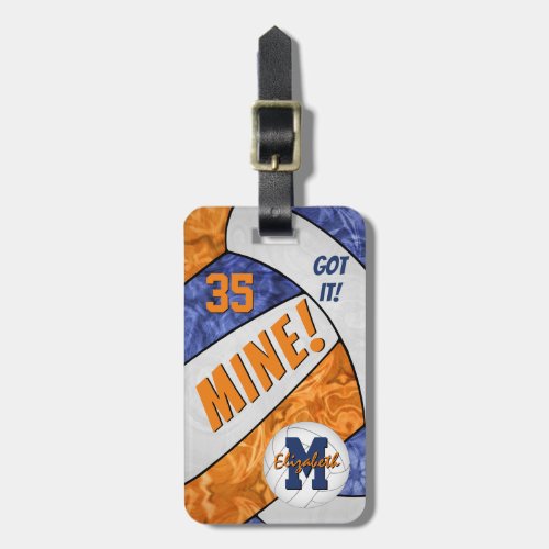 Got it girls volleyball blue orange team colors luggage tag