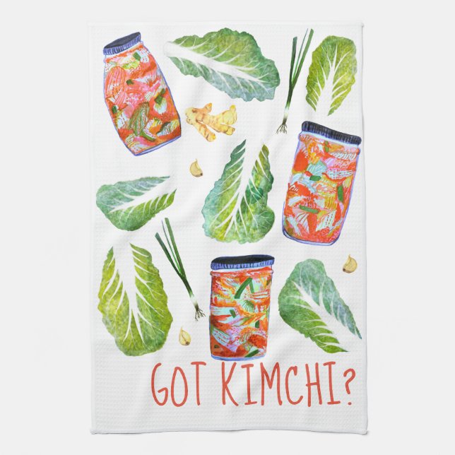 GOT Kimchi? Spicy Ingredients Watercolor Fun Kitchen Towel (Vertical)