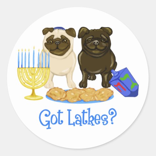 Got Latkes Hanukkah Pug Stickers