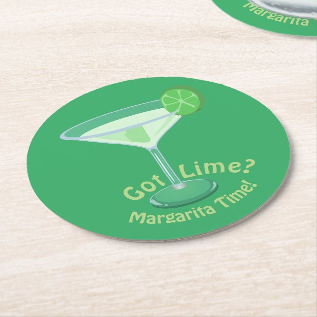 Got Lime? Margarita Time! Cocktail Slogan Round Paper Coaster (Angled)