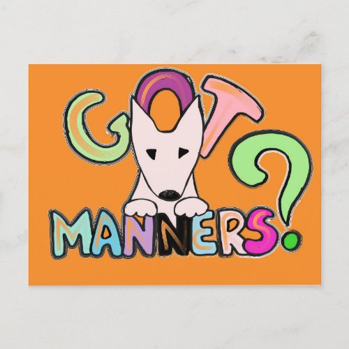 GOT MANNERS English Bull Terrier pet art Postcard