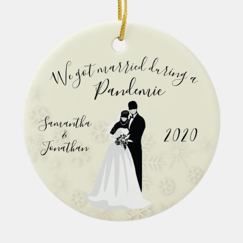 Got Married During 2020 Face Mask Bride Groom Ceramic Ornament