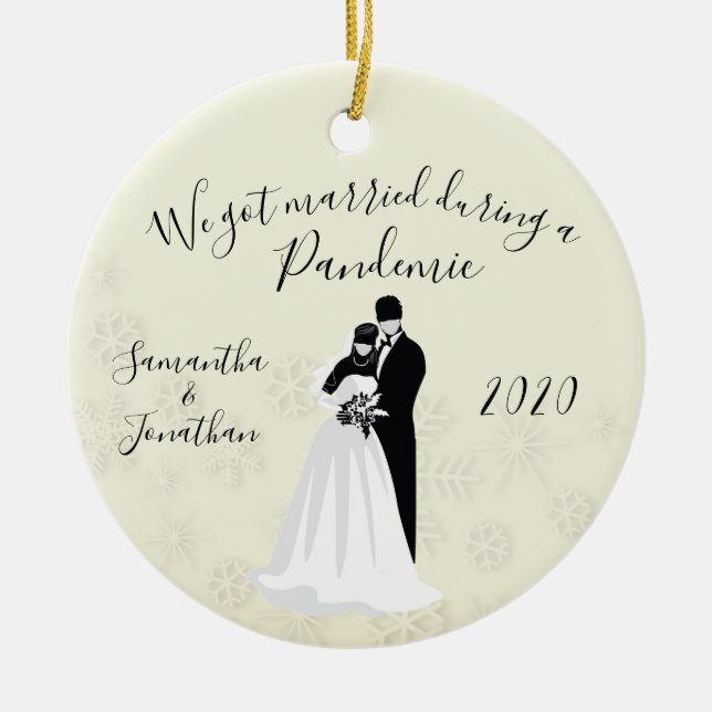 Got Married During 2020 Face Mask Bride Groom Ceramic Ornament (Front)