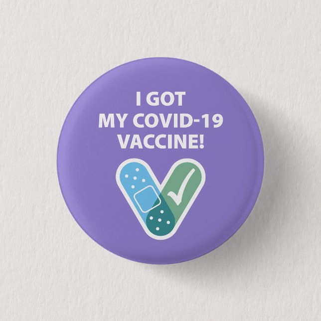 Got my COVID-19 Vaccine! Bandaid Purple Button (Front)