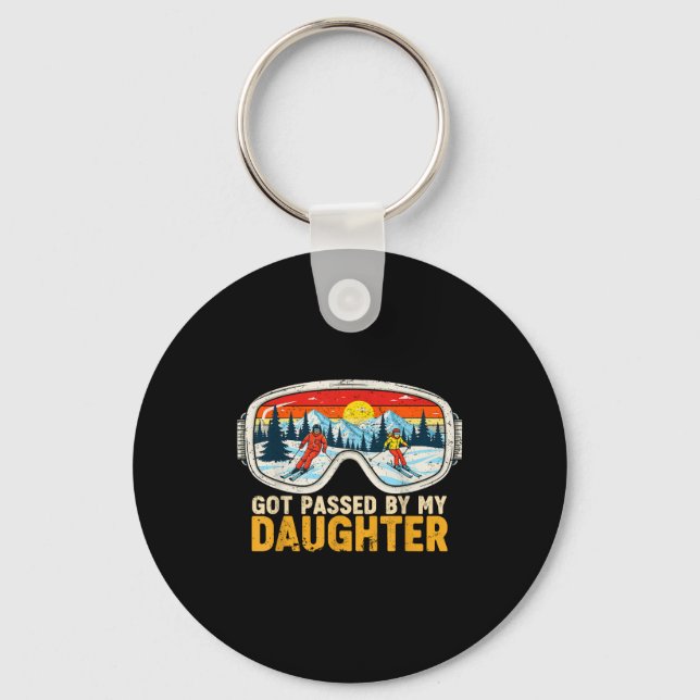 Got Ped By My Daughter Funny Family Skiing  Keychain (Front)