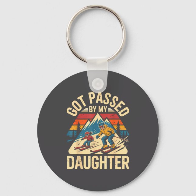 Got Ped By My Daughter Funny Ski Dad Retro Mountai Keychain (Front)
