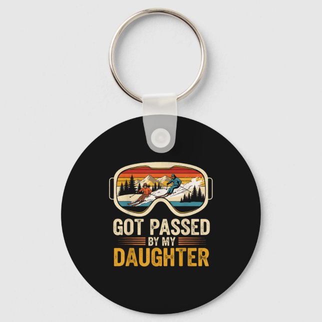 Got Ped By My Daughter Funny Skiing Family  Keychain (Front)