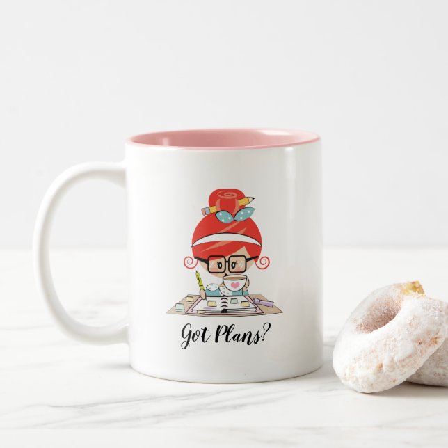 Got Plans Personalized Planner Girl Mug Redhead (With Donut)