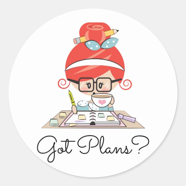 Got Plans Planner Girl Redhead Classic Round Sticker (Front)
