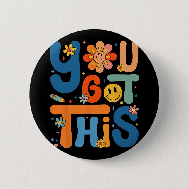 Got This Testing Day Groovy Motivational Teacher S Button (Front)