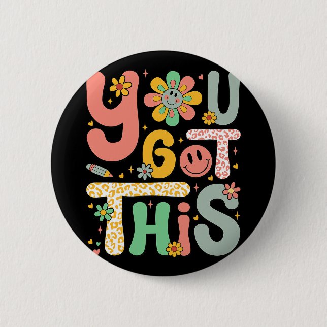 Got This Testing Day Groovy Motivational Teacher S Button (Front)