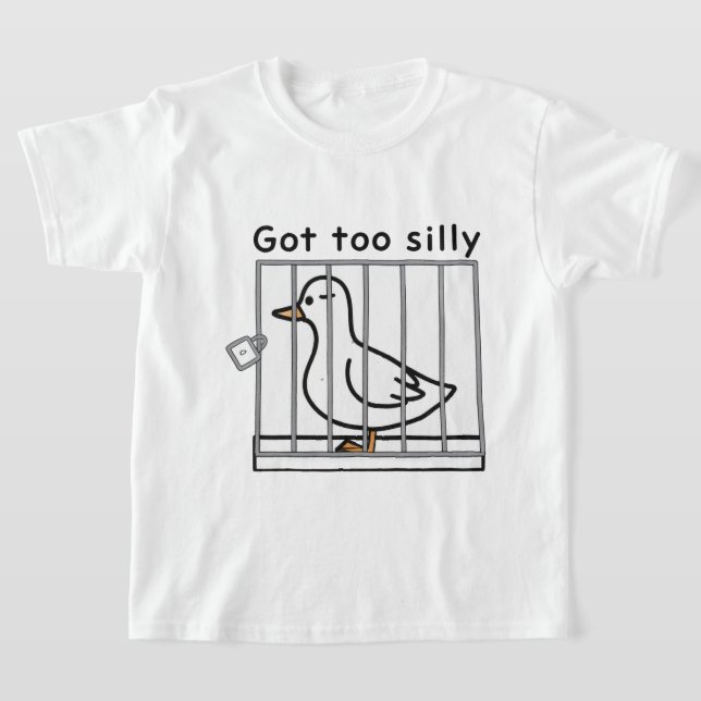 Got Too Silly Distressed Duck in Cage Humor T-Shirt (Laydown)