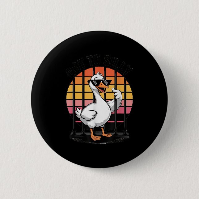 Got Too Silly Funny Goose Retro Sungles Jail Bird  Button (Front)