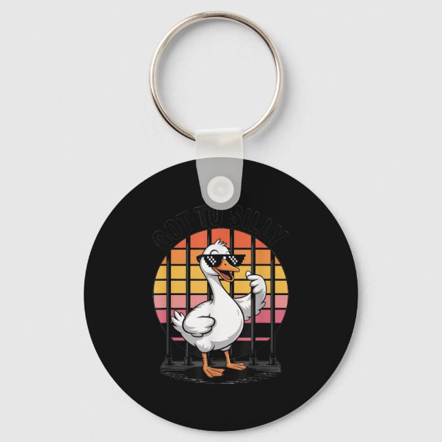 Got Too Silly Funny Goose Retro Sungles Jail Bird  Keychain (Front)