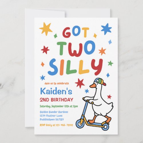 Got Two Silly Goose Boy 2nd Birthday Party Invitation
