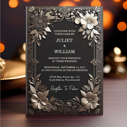Got Vintage Lace Floral Gold Foil Embossed Wedding Invitation