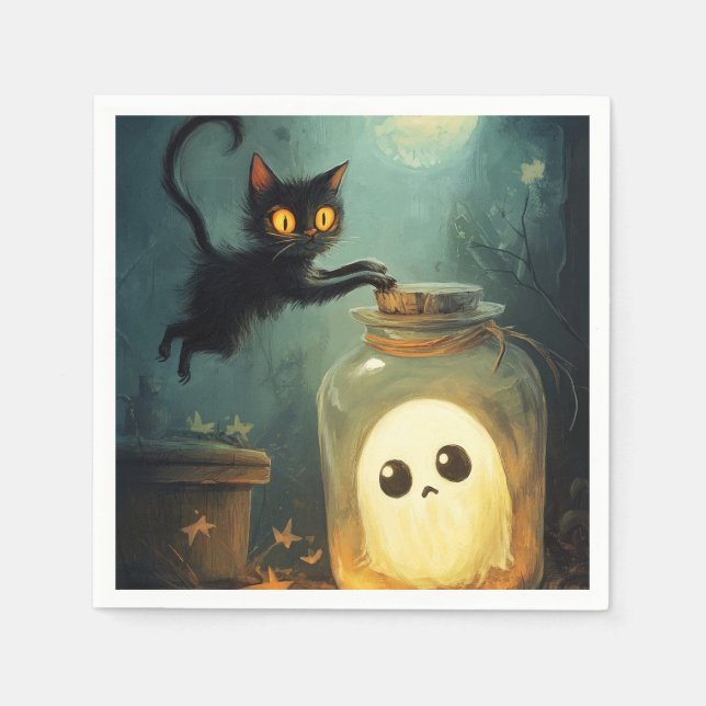 Got You - Halloween Cat and Ghost Napkins (Front)