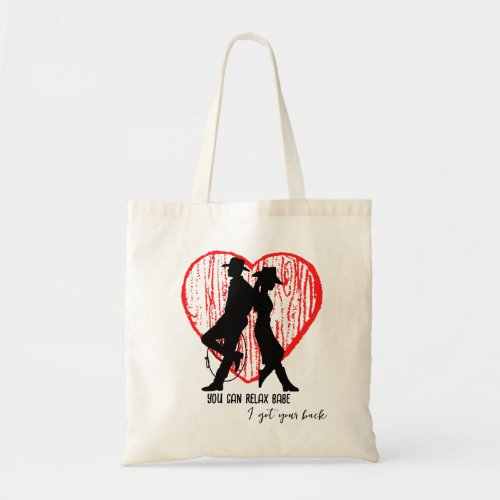 Got your back cowboys couple rustic heart tote bag
