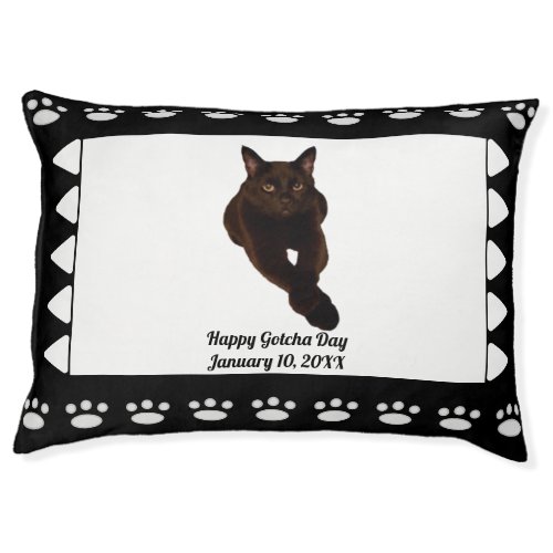 Gotcha Day Black White Cutout Pet Photo Paw Print  Pet Bed