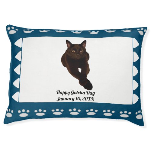 Gotcha Day Blue White Cutout Pet Photo Paw Print  Pet Bed