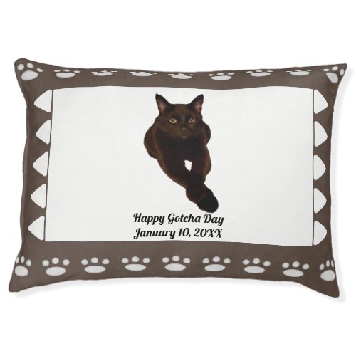 Gotcha Day Brown White Cutout Pet Photo Paw Print  Pet Bed