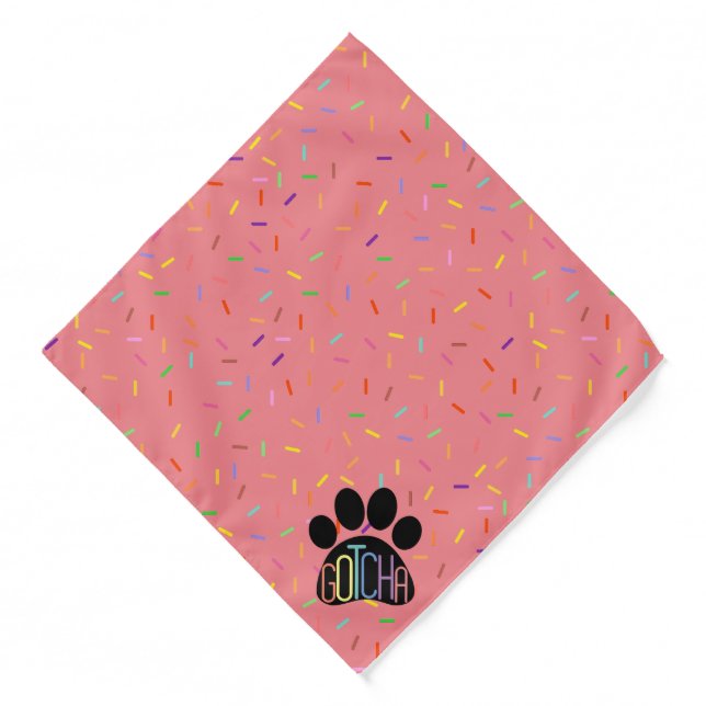 “Gotcha” Pink Paw Print Confetti Bandanna (Front)