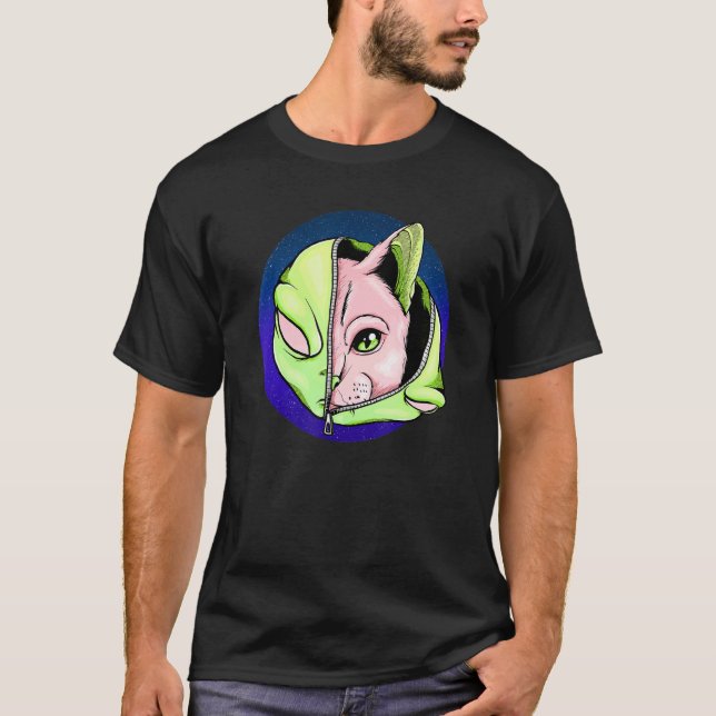Goth Alien Cat Shapeshifter Vaporwave T-Shirt (Front)