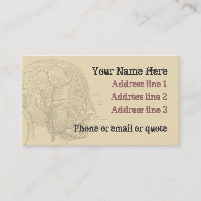 Goth Anatomy Head Business Card Tan (Front)