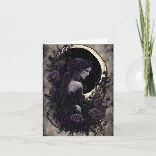 Goth and Purple Roses Halloween Holiday Card