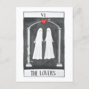 Goth Art Tarot Lovers Cute Ghost couple Graphic Postcard