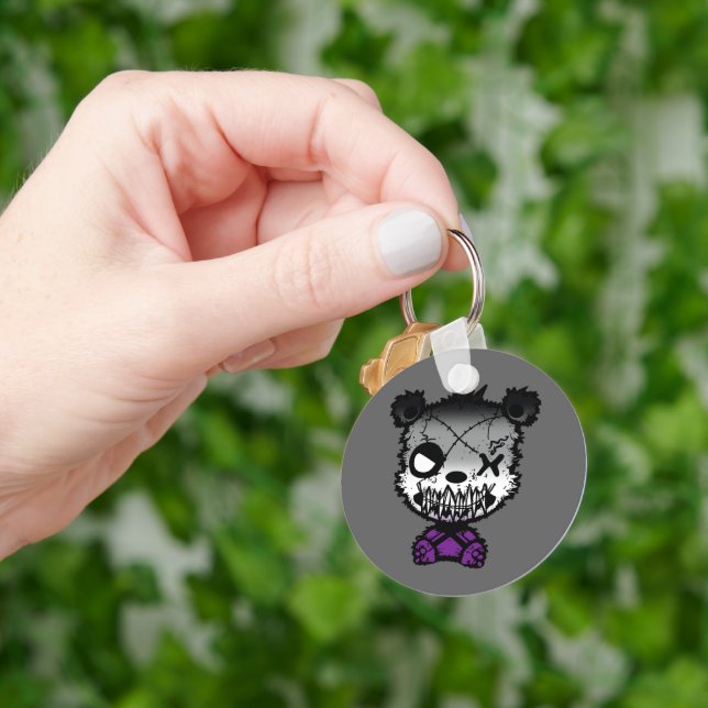Goth Asexual Pride Flag Colored Bear Keychain (Hand)