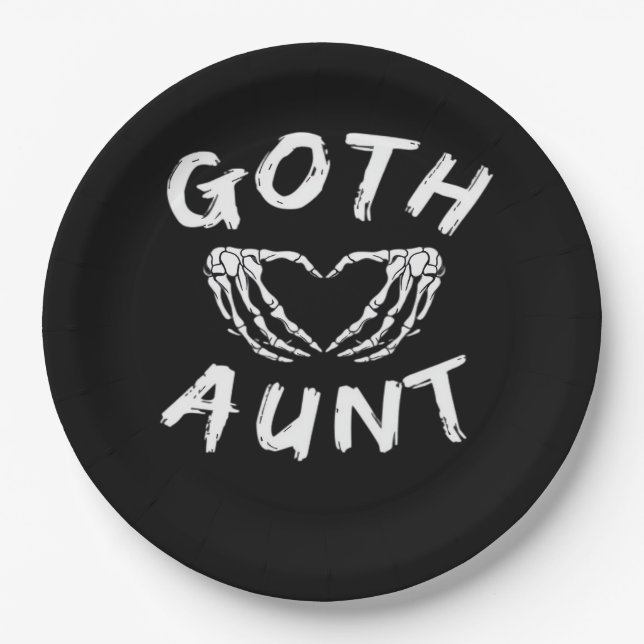Goth Aunt Punk Skeleton Heart Hands Gothic Design Paper Plates (Front)