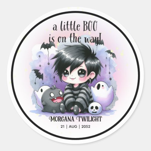 Goth Baby Boy Ghost Little Boo on the Way Classic Round Sticker
